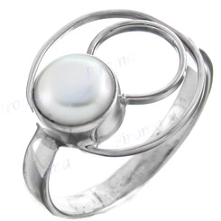 White Freshwater Button Cultured Pearl 925 Sterling Silver Ring, US 5.5-9