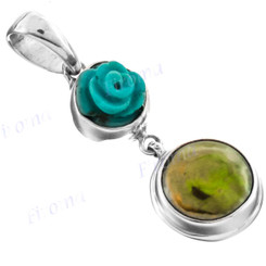 925 Silver Freshwater Coint Pearl Turquoise Flower Pendant