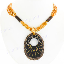 Seed Beads Sono Wood Oval 17" Gold Necklace Pendant