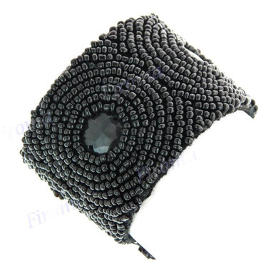 Glass Seed Beads 8" Black Bracelet