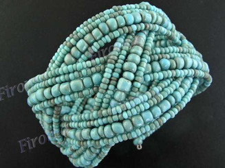 Glass Seed Beads 7" Turquoise Cuff Bracelet