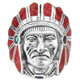 Wide Heavy Native American Indian Chief Red Coral 925 Sterling Silver Ring