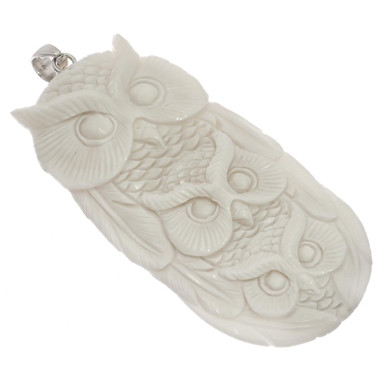 3 3/4" 925 Sterling Silver Bison Bone Owl us Pendant