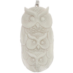 3 3/4" 925 Sterling Silver Bison Bone Owl us Pendant