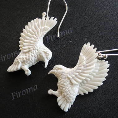 1 5/16" 925 Silver Bison Bone Hummingbird Colibri Earrings