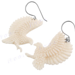 1 5/16" 925 Silver Bison Bone Hummingbird Colibri Earrings