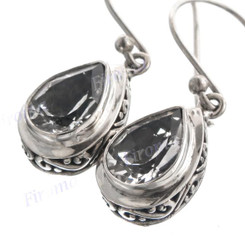 1/2" 925 Silver White Clear Quartz Teardrop French Earrings
