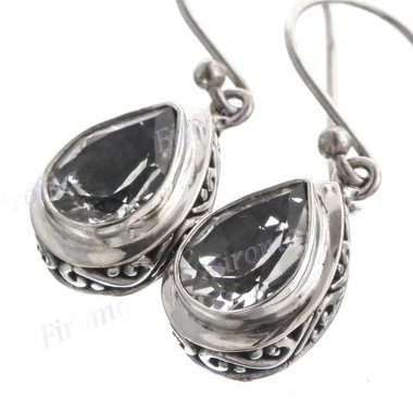 1/2" 925 Silver White Clear Quartz Teardrop French Earrings
