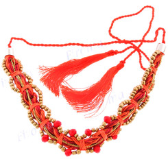 Waxed Cord Beads us 11" Orange Gold Necklace
