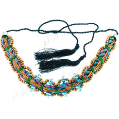 Waxed Cord Beads us 11" Purple Green Necklace