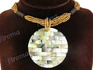 Mother Of Pearl 2mm Seed Beads Shell 17 1/2" Gold Necklace