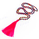 32" Neon Peacock Glass Beaded Handmade Tassel Necklace