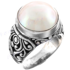 Scroll South Pacific White Mabe Cultured Pearl 925 Sterling Silver Ring