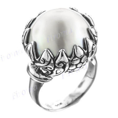 Bali Flower White Mabe Cultured Pearl 925 Sterling Silver Ring