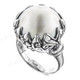 Bali Flower White Mabe Cultured Pearl 925 Sterling Silver Ring