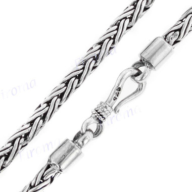 3mm Round Wheat Handmade Bali Oxidized 925 Sterling Silver Chain Anklet Bracelet