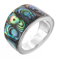 Paua Abalone Shell 925 Sterling Silver Band Ring