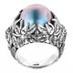Bold South Pacific Blue Mabe Cultured Pearl Leaf Cradle 925 Sterling Silver Ring