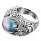 Bold South Pacific Blue Mabe Cultured Pearl Leaf Cradle 925 Sterling Silver Ring