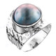 Blue Mabe Cultured Pearl Bali Handmade Hammered 925 Sterling Silver Ring