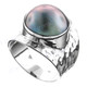 Blue Mabe Cultured Pearl Bali Handmade Hammered 925 Sterling Silver Ring