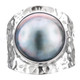 Blue Mabe Cultured Pearl Bali Handmade Hammered 925 Sterling Silver Ring