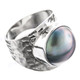 Blue Mabe Cultured Pearl Bali Handmade Hammered 925 Sterling Silver Ring