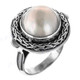 White Mabe Cultured Pearl Bali Artisan Handmade 925 Sterling Silver Ring