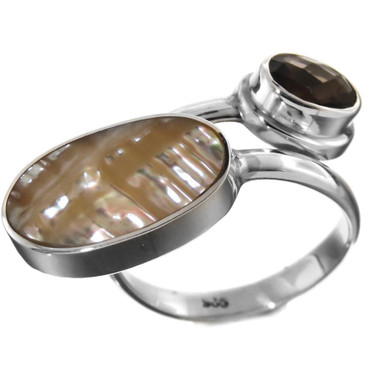 Sparkling Shell Smokey Quartz 925 Sterling Silver Ring