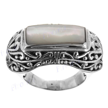 White Mother Of Pearl Shell Scroll 925 Sterling Silver Ring