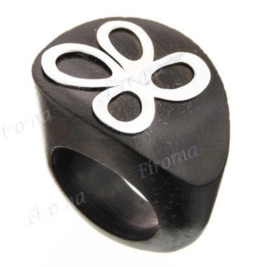 Dark Wood Flower 925 Sterling Silver Ring