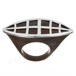 Dark Wood Eye Shape 925 Sterling Silver Ring