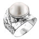 White Mabe Cultured Pearl Bali Handmade Hammered 925 Sterling Silver Ring