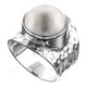 White Mabe Cultured Pearl Bali Handmade Hammered 925 Sterling Silver Ring