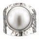 White Mabe Cultured Pearl Bali Handmade Hammered 925 Sterling Silver Ring