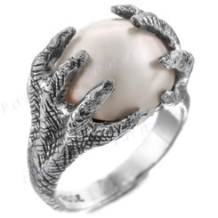 White Mabe Cultured Pearl Eagle Claw 925 Sterling Silver Ring