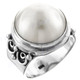 White Mabe Cultured Pearl Wide 925 Sterling Silver Ring