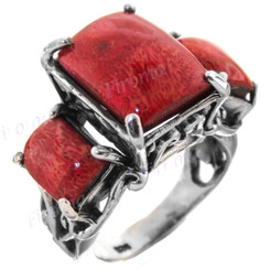 Red Coral Bali Scrollwork 925 Sterling Silver Ring
