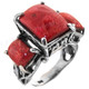 Red Coral Bali Scrollwork 925 Sterling Silver Ring