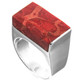 Heavy Square Red Coral Shell Handmade 925 Sterling Silver Ring
