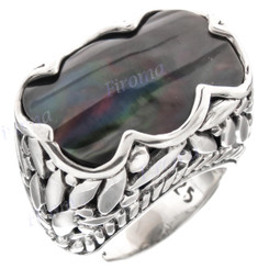 Bold Iridescent Black Shell 925 Sterling Silver Ring