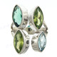 Blue Topaz Peridot  Marquise Combo 925 Sterling Silver Ring