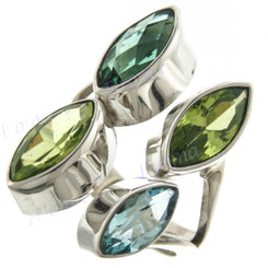 Blue Topaz Peridot  Marquise Combo 925 Sterling Silver Ring