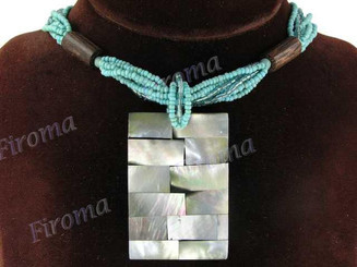 Mother Of Pearl 2mm Seed Beads Shell 17 1/2" Turquoise Necklace