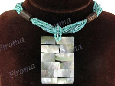 Mother Of Pearl 2mm Seed Beads Shell 17 1/2" Turquoise Necklace