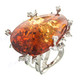 925 Sterling Silver Leaf Cradled Simulated Amber Cz Cocktail Ring
