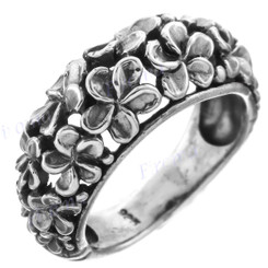 Plumeria Garden Flower Art 925 Sterling Silver Band Ring