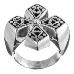 Scroll Inlay Maltese Cross Design 925 Sterling Silver Ring