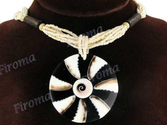 Cone Shell In Resin 18" Black Cream Necklace