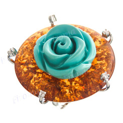Turquoise-tone Flower Simulated Amber Cz 925 Sterling Silver Boutique Cocktail Ring, Size 7-8